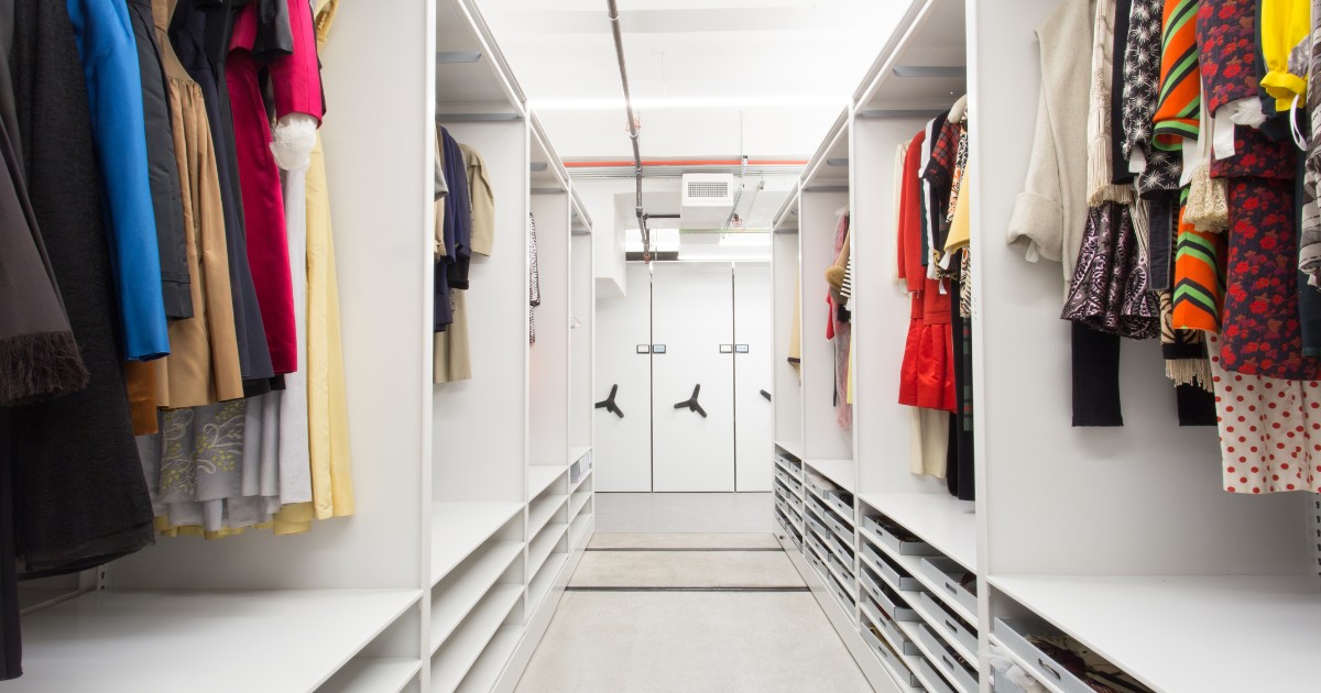 Mobile storage system from Spacesaver is used to store museum textile collections